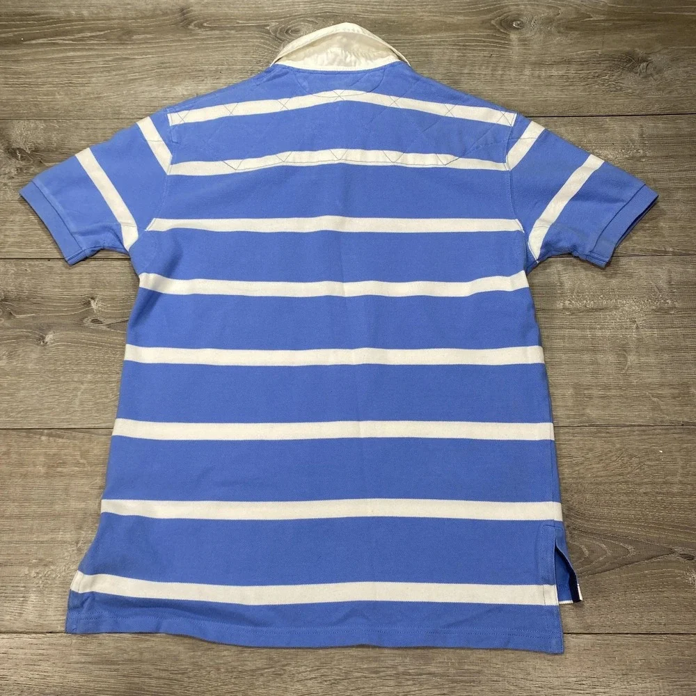 Polo Ralph Lauren Polo Shirt Mens Large Green Navy Striped Custom Fit Rugby Logo - Picture 13 of 16